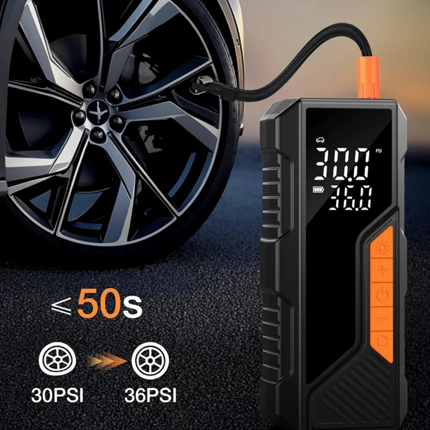 Inflador Ruedas Coche Inflador de neumáticos inalámbrico de 150PSI, compresor de Aire portátil, manómetro Digital, luz LED para Coche y Motocicleta Compresores de Aire portátiles