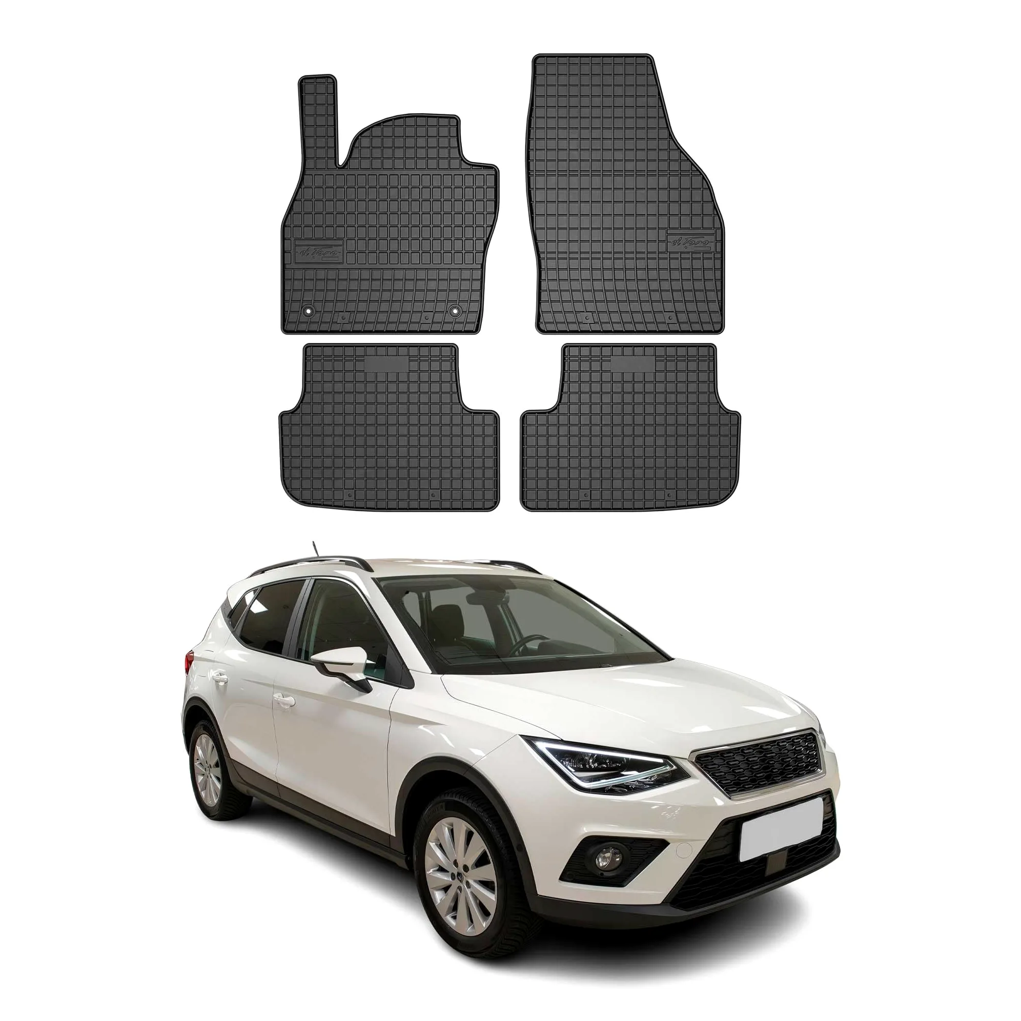 OMAC Alfombrillas de Goma Compatibles con Seat Arona 2017-2026 Alfombrillas de Coche Goma Negro 4tlg | Alfombrillas de goma para todo tipo de clima, antideslizantes, producto específico para vehículos, impermeables