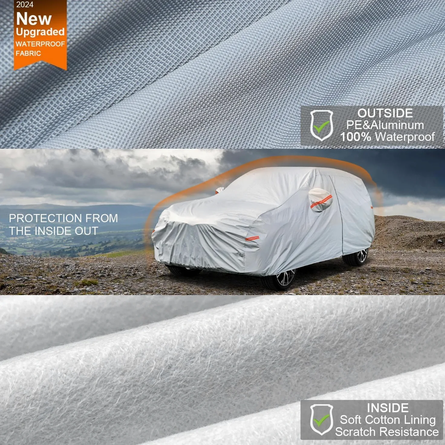 Kayme Funda Coche Exterior, Compatibles con Toyota RAV4 (2008-2025), Cubierta para Coche Impermeable Transpirable Anti-UV Antipolvo de 6 Capas, Cubre Coche con Cremallera y Forro de Algodón.
