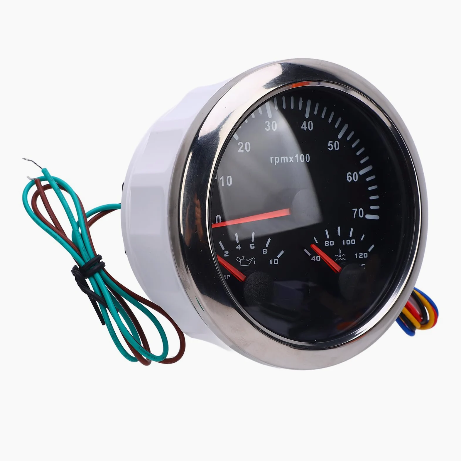 Medidor de tacómetro Torvex, medidor de RPM 3 en 1 de 85 mm con medidor de temperatura de agua y presión de aceite 7000 RPM DC 9-32 V para camión, tractor y coche (Esfera negra y bisel plateado