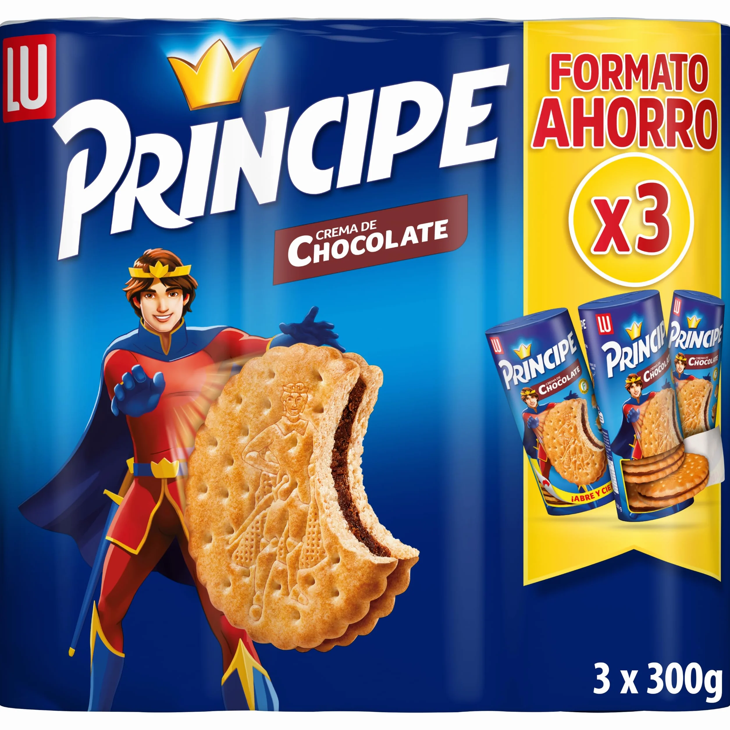 Príncipe Original Galletas Sándwich Crema Chocolate con Leche Pack Ahorro 3 x 300g