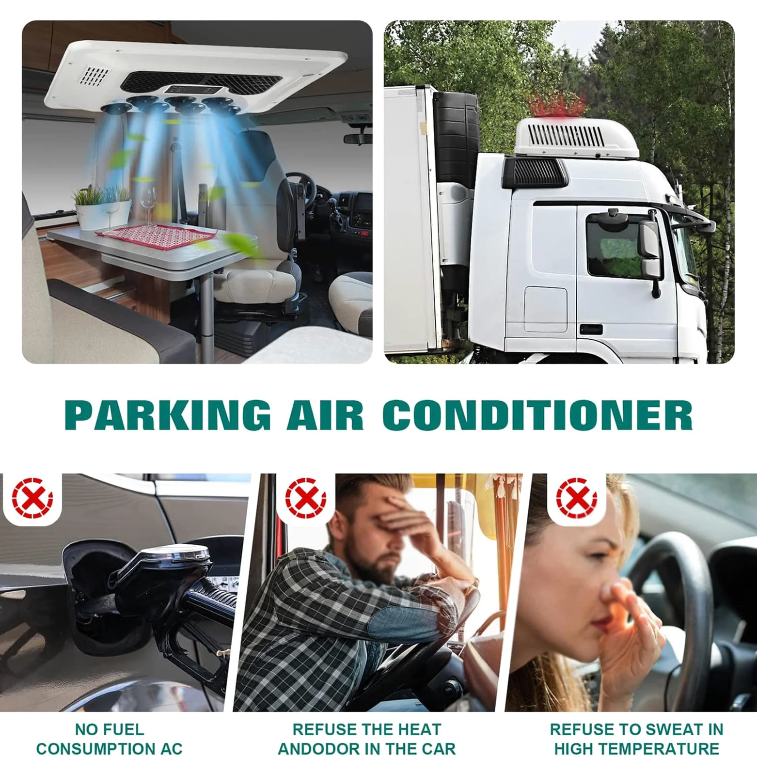12V/24V DC RV Aire Acondicionado Aparcamiento Cool Rooftop Unidad Blanco 24V