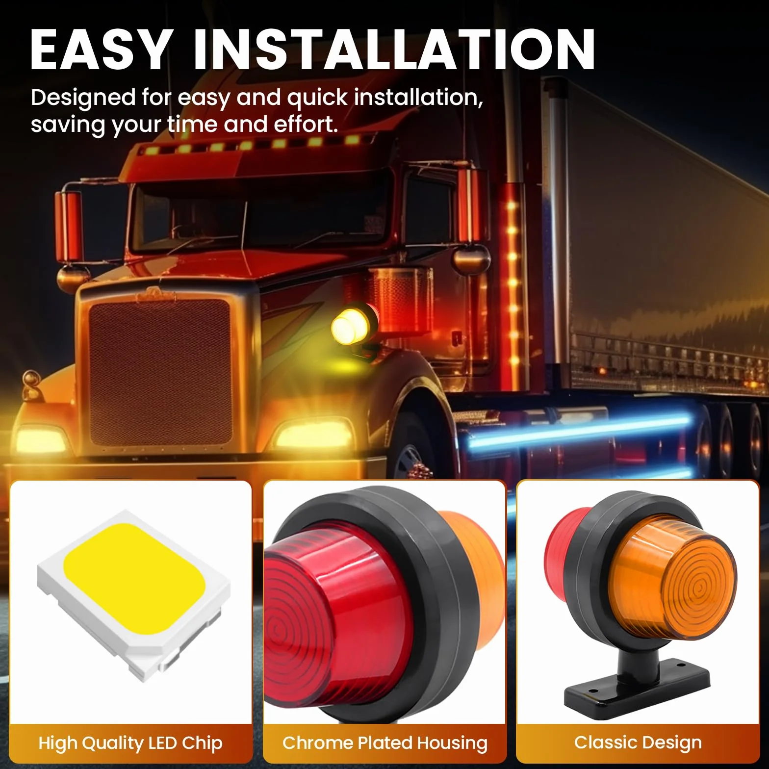 2PCS LED luces de posición lateral 12V 24V, indicadores laterales de remolque universales luces de liquidación advertencia de doble cara luces para remolque camión RV (Amarillo&Rojo)