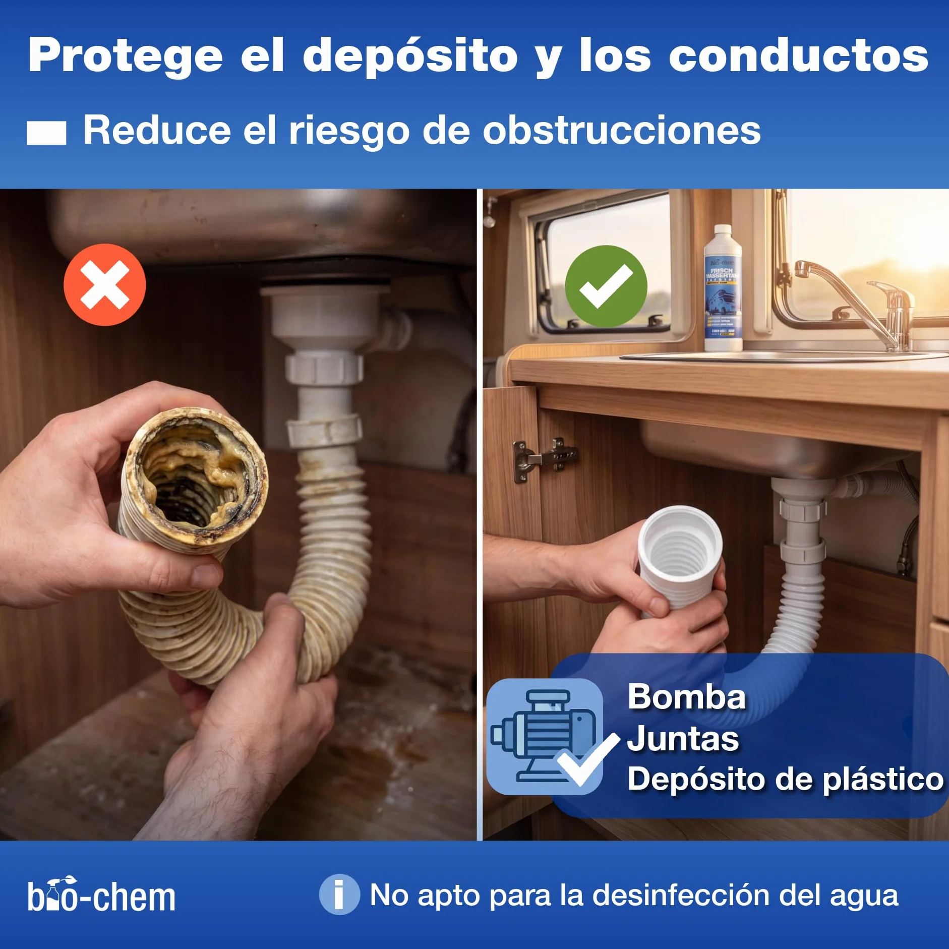 bio-chem - Limpiador de depósitos de Agua Dulce 2 x 1L - Mantenimiento de depósitos de caravanas y autocaravanas - Productos y Accesorios para campistas