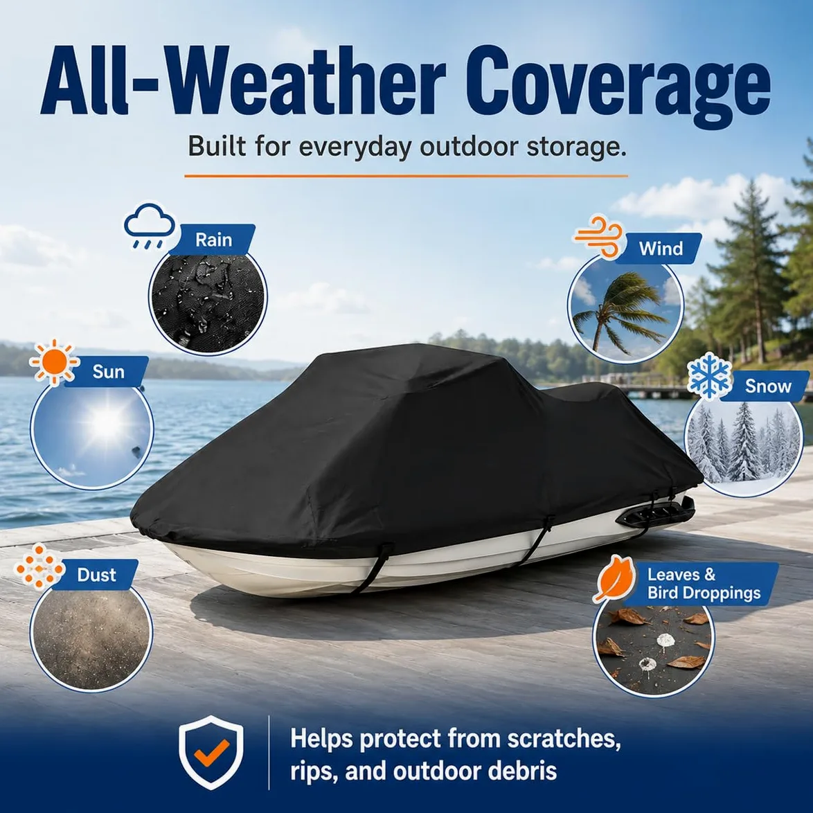 Funda para Moto Acuática para Bombardier/Sea-Doo Sea-Doo 320/Aqua-Scooter 1968-1970, Impermeable Resistente a los Rayos UV, Cubierta de Jet Ski Almacenamiento Exterior