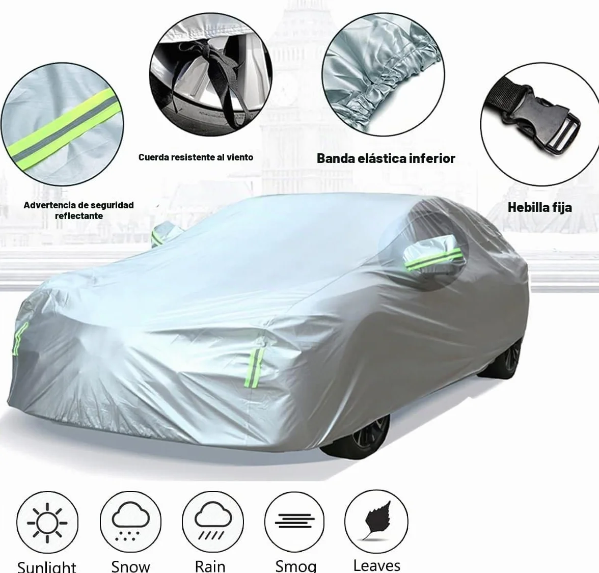 Funda de Coche Exterior Impermeable A Prueba de Polvo Nieve Protección UV para Hatchback Longitud hasta 430 cm