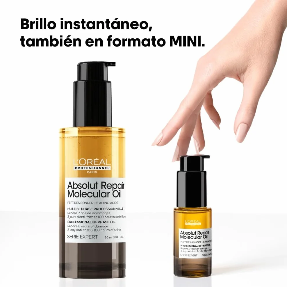 L'Oréal Professionnel Absolut Repair Molecular Aceite Bifásico Reparador 100 Horas de Brillo Antifrizz Protector Térmico Sin Aclarado
