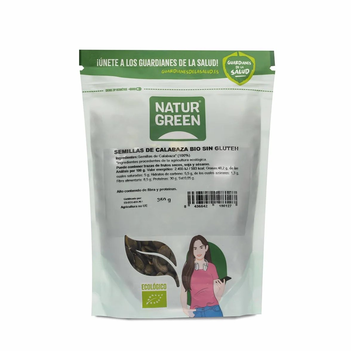 NaturGreen Semilla de Calabaza Bio 350 g Ecológico Sin Gluten Vegano