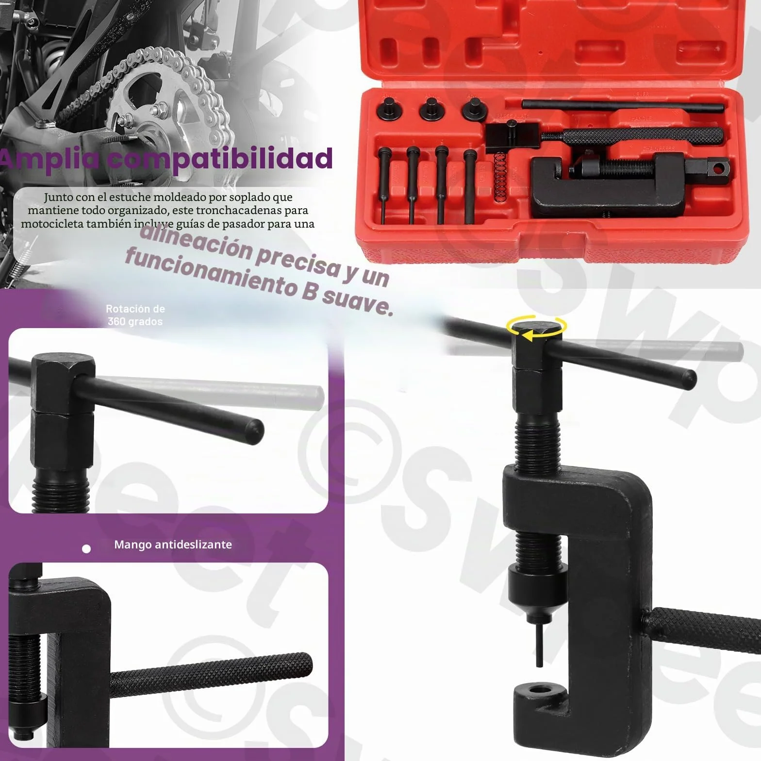 Swpeet Kit Surtido de 13 Piezas Cortacadenas para Motocicleta con Estuche de Transporte, Cortador de Cadena y Remachadora Herramienta de Extracción de Cadena para Motocicleta, Bicicleta, ATV