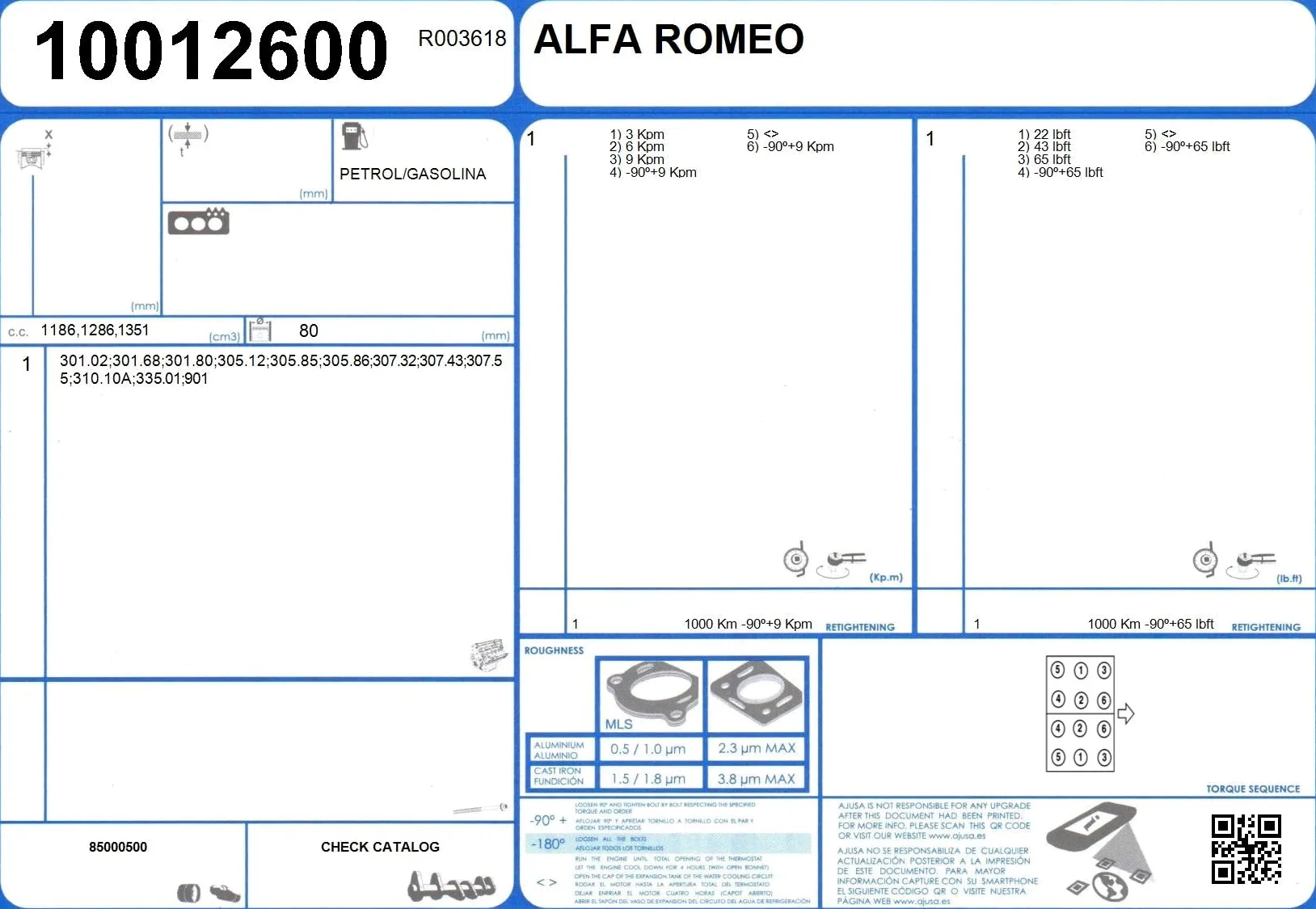 Ajusa 50041800 Juego completo de juntas, motor