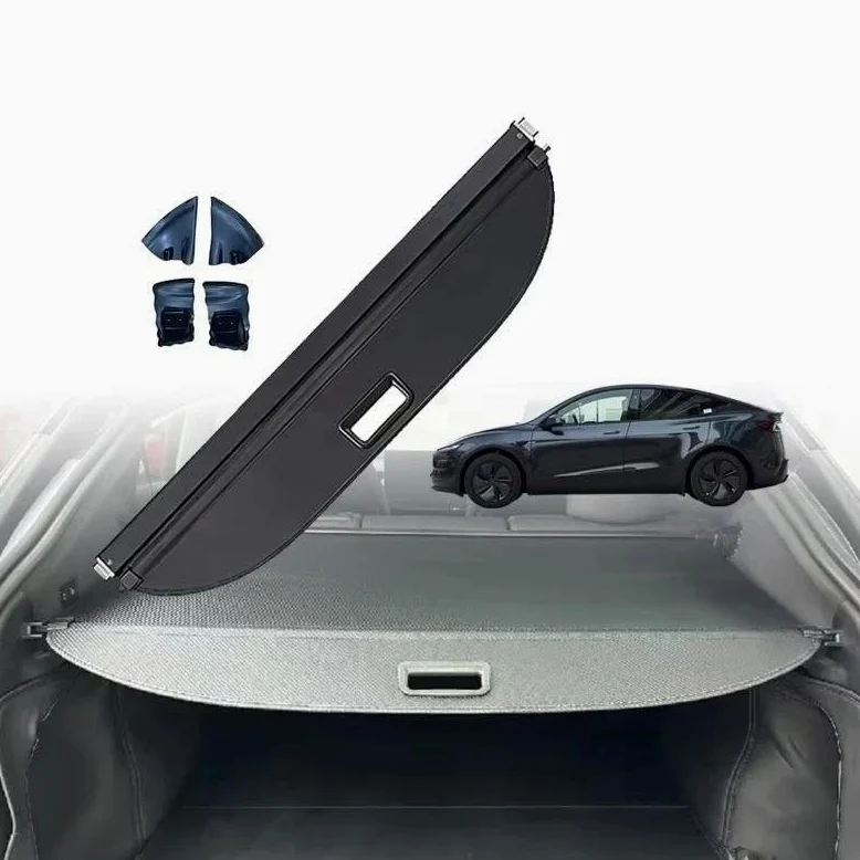 Genérico Juego Fundas Maletero Cubierta Organizadora Cortina Maletero Coche para Tesla para Modelo Y Juniper 2025-2026, Estante Trasero Funda retráctil Maletero(Canvas)