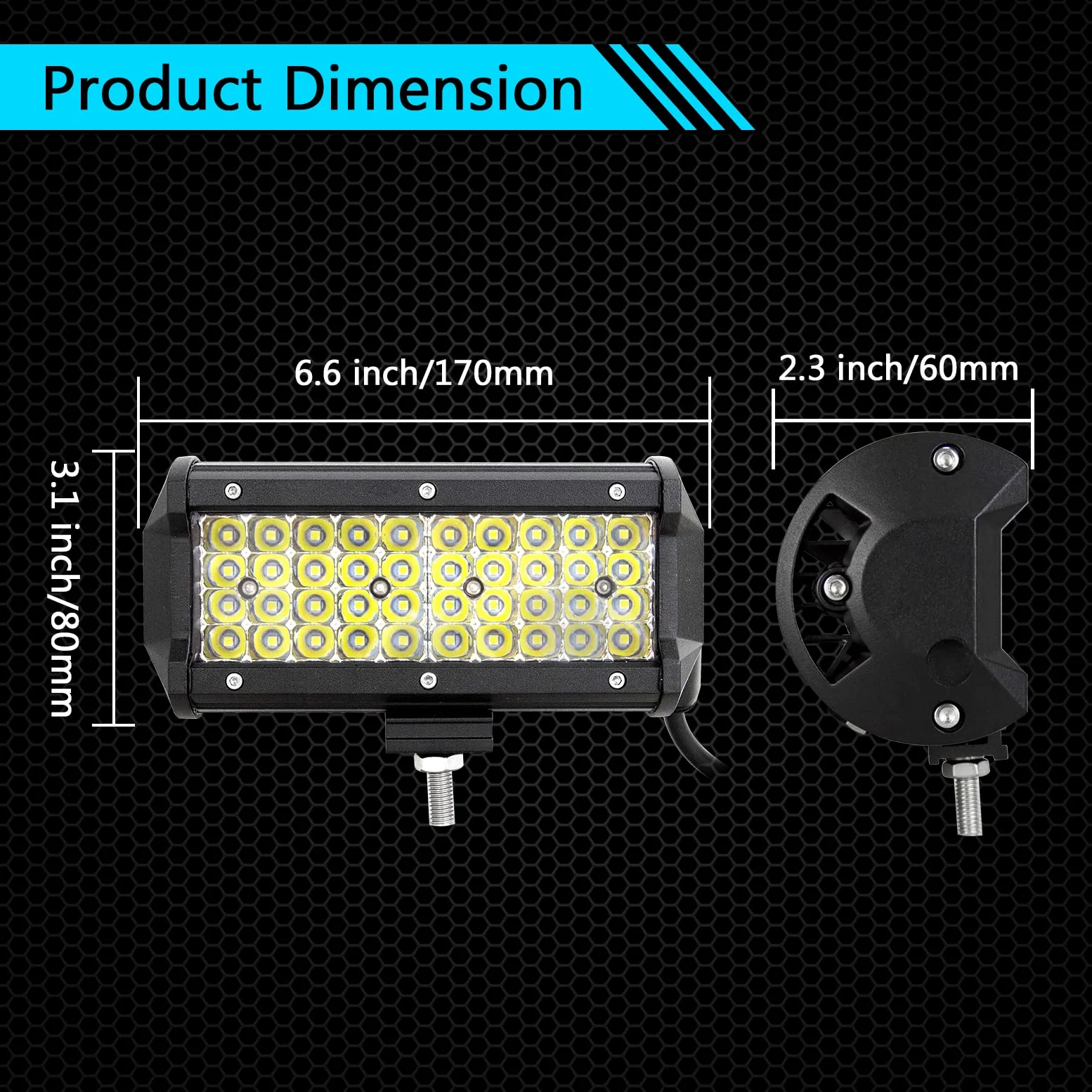 RIGIDON 2 Pcs Faro de trabajo led, 7 pulgadas 120W focos todoterreno y 12V kit de cableado soporte de matrícula y soporte de montaje para off road camión coche tractor ATV SUV 4x4, 6000K Spotlight