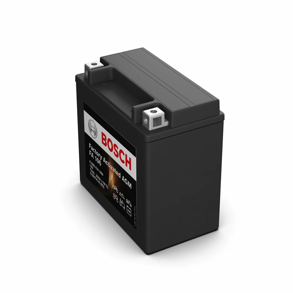 Bosch FA106 - Batería para Motocicletas AGM - 12V 200A 12Ah - Adecuada para motocicletas, motos de enduro, scooters, quads, motos de agua - Compatible M6018, BTX14-BS, BTX14