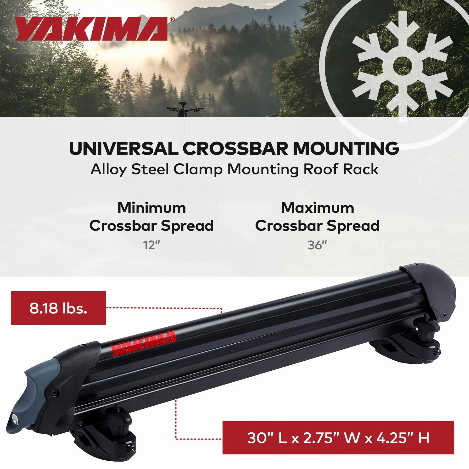 Yakima, PowderHound 6 Soporte de esquí y Snowboard, se Adapta a hasta 6 Pares de esquís o 4 Tablas de Snowboard, Paseos Silenciosamente, se Adapta a la mayoría de bastidores de Techo, Negro