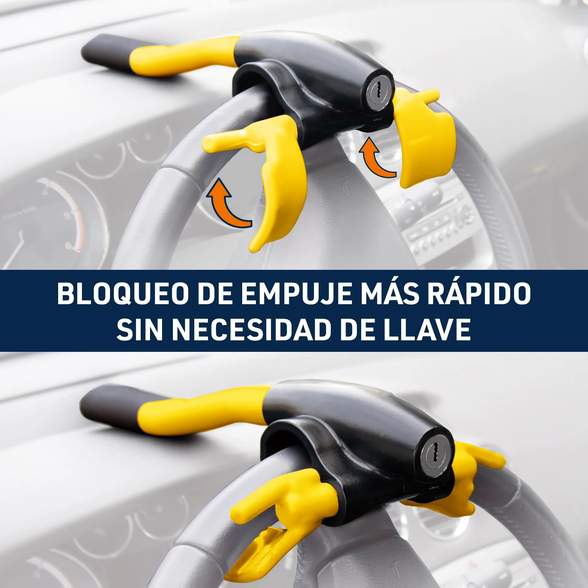9595 Antirrobo Coche Alta Seguridad, Barra Volante Muy Visible y Disuasoria, Bloqueo Reforzado con Cierre Basculante Más Práctico Universal Auto Furgoneta Autocaravana