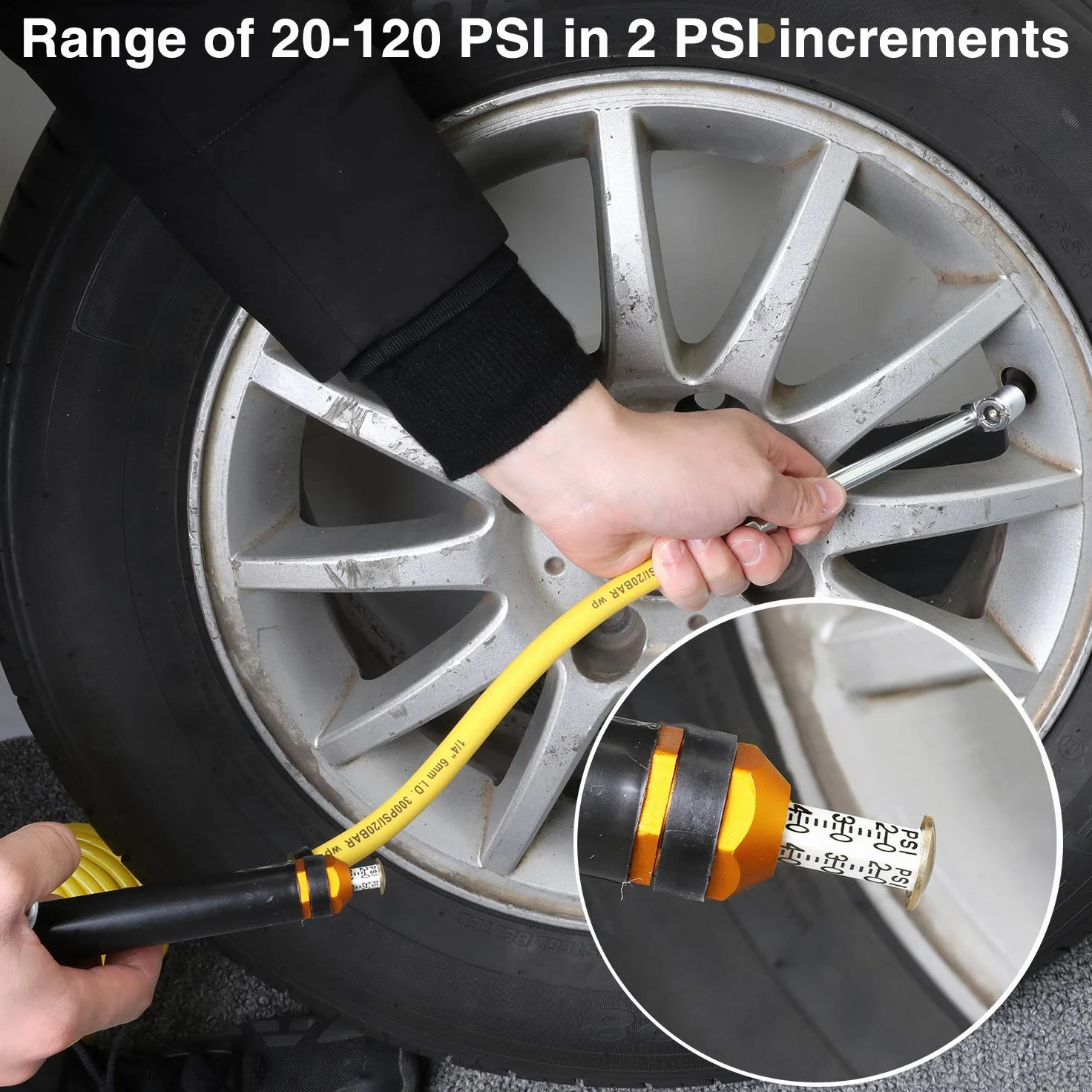 Hromee 14 piezas Bayoneta inflador de neumáticos calibre Kit con 13 pulgadas manguera híbrida 6 pulgadas Dual Foot Air Chuck Quick Connect acoplador de válvula de neumático accesorios Ball Foot y