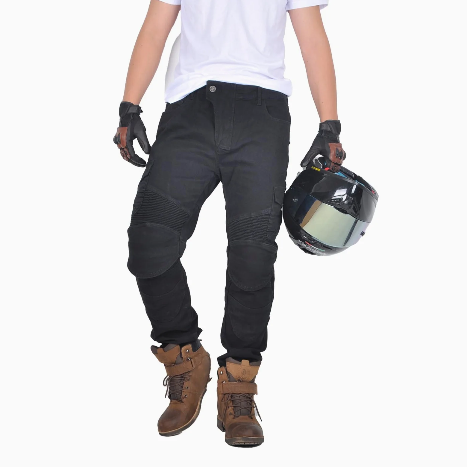 Pantalon Moto Hombre con Protecciones, Elástico Jeans Moto Uomo, Invernale/Estivo, Multicolor Opcional