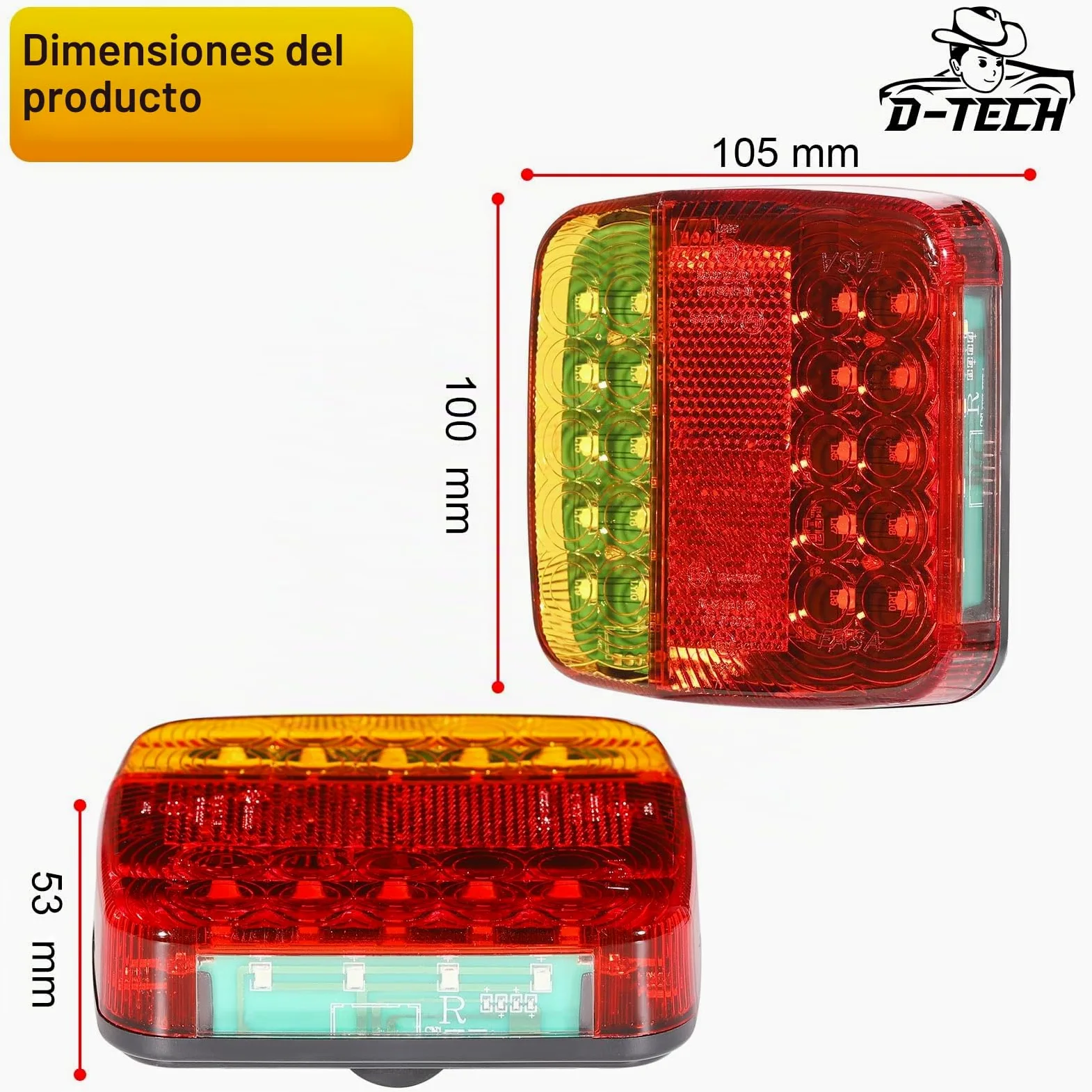 D-TECH pilotos LED inalámbricos, juego de luces traseras magnéticas para remolque, luces homologadas ECE EMC impermeables