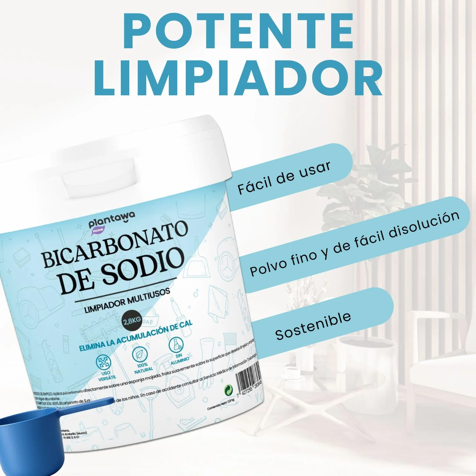 PLANTAWA Bicarbonato de Sodio 2,8kg Polvo Multiusos para Limpieza del Hogar Alta Pureza
