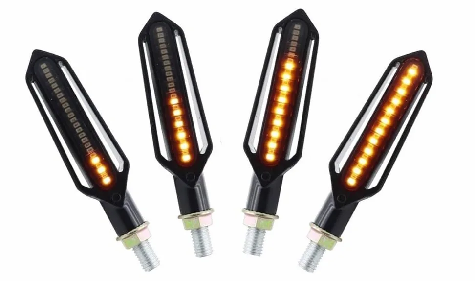 giro Luces Intermitente universal para motocicleta, luz de freno blanca DRL/roja + intermitente agua corriente, LED amarilla