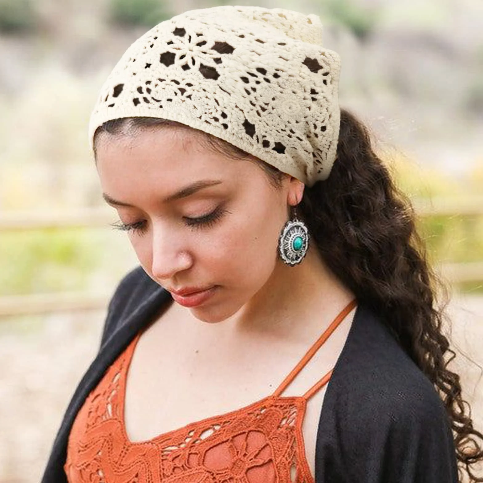 DRESHOW 2 Piezas Pañuelo de Cabeza Crochet Bandana Vintage Anudado Diadema Estampado de Fresas