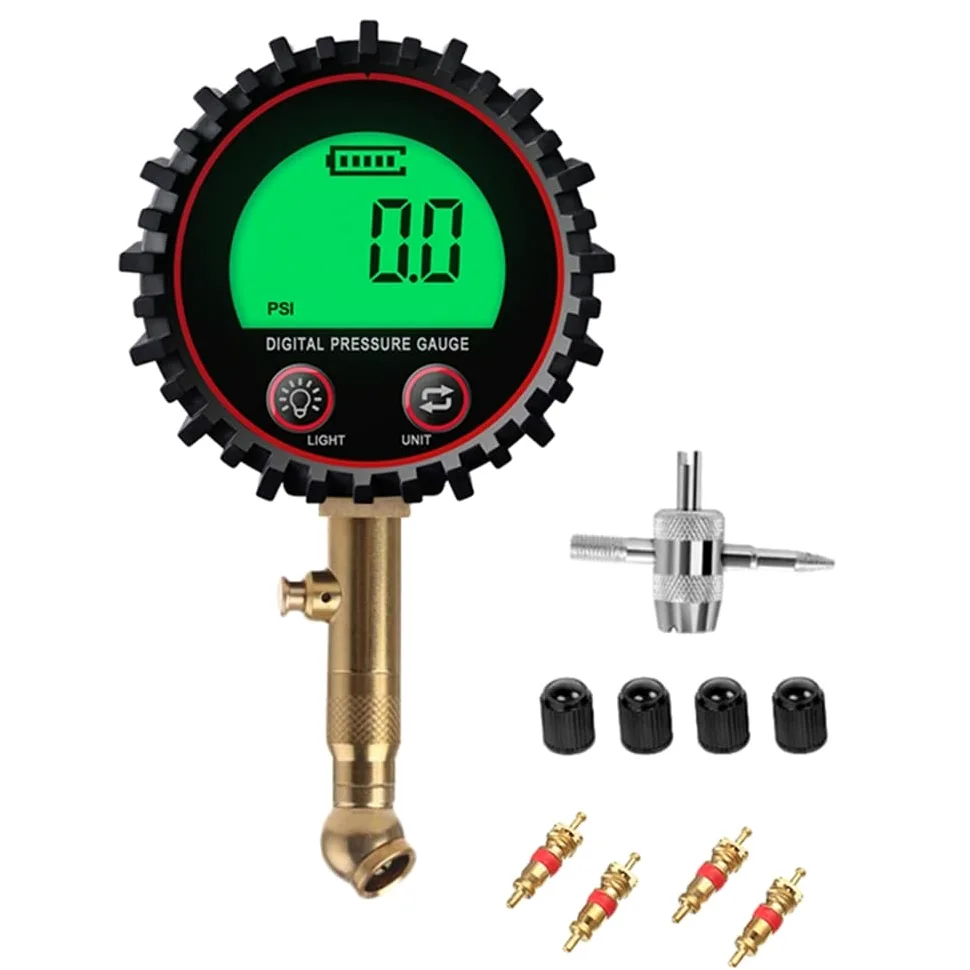 AGAATI Manómetro Digital para neumáticos, Mandril de Aire y Accesorios para compresores, Pantalla LCD, Foco LED Resistente, 255PSI