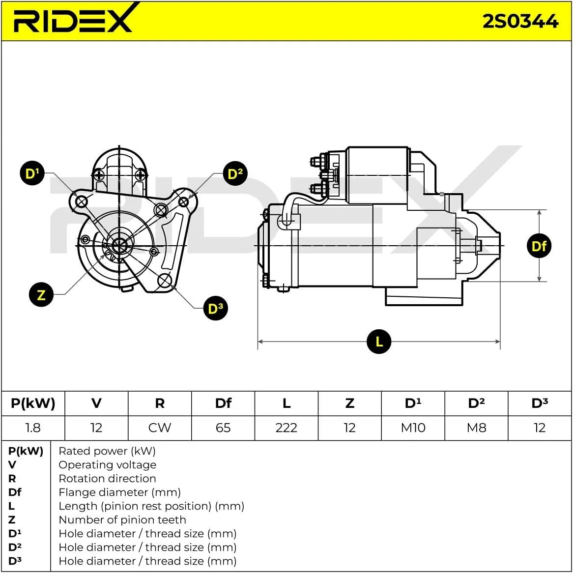 RIDEX 2S0344 Motor de arranque Compatible con SUZUKI Grand Vitara II SUV JT, TE, TD