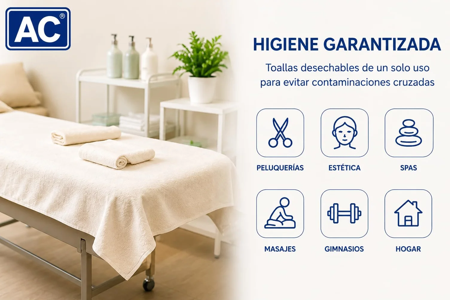 Toalla Desechable Spunlace 40x80 cm 100 unidades Blanco Suave Absorbente