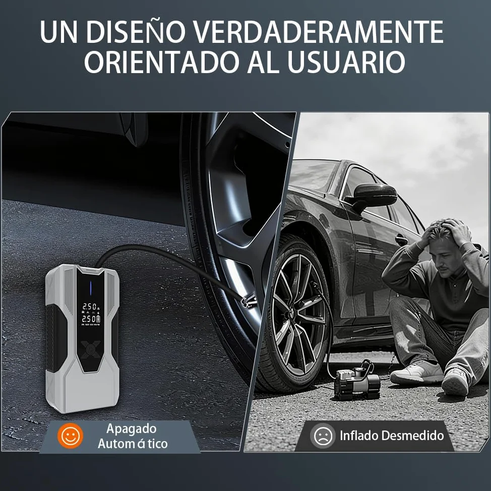 AWESAFE 12000Mha Inflador de Neumáticos 150PSI con Arrancador de Baterias de Coches (Todo Gasolina o 10L Diésel), Compresor de Aire Portátil para Coche con Pantalla LCD, Luz de Emergencia