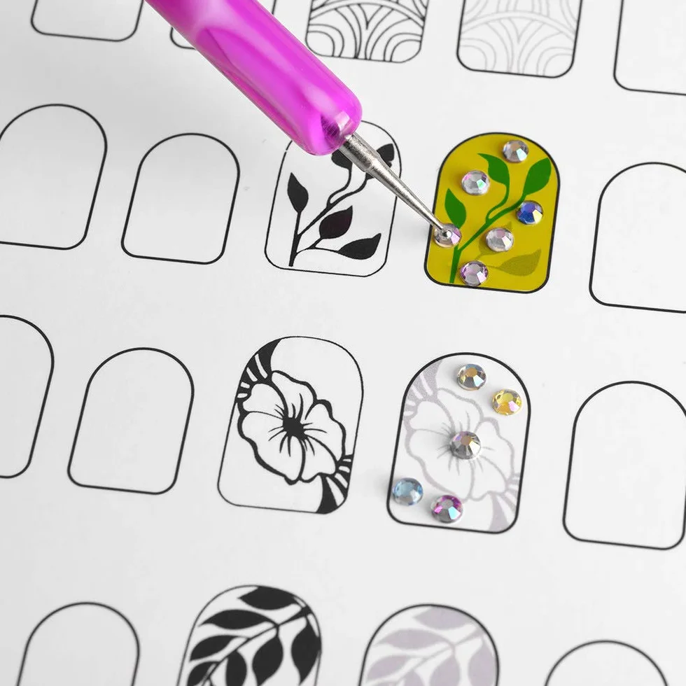 Plantilla de práctica de arte de uñas, libro de dibujo para principiantes, patrones tallados en diamante