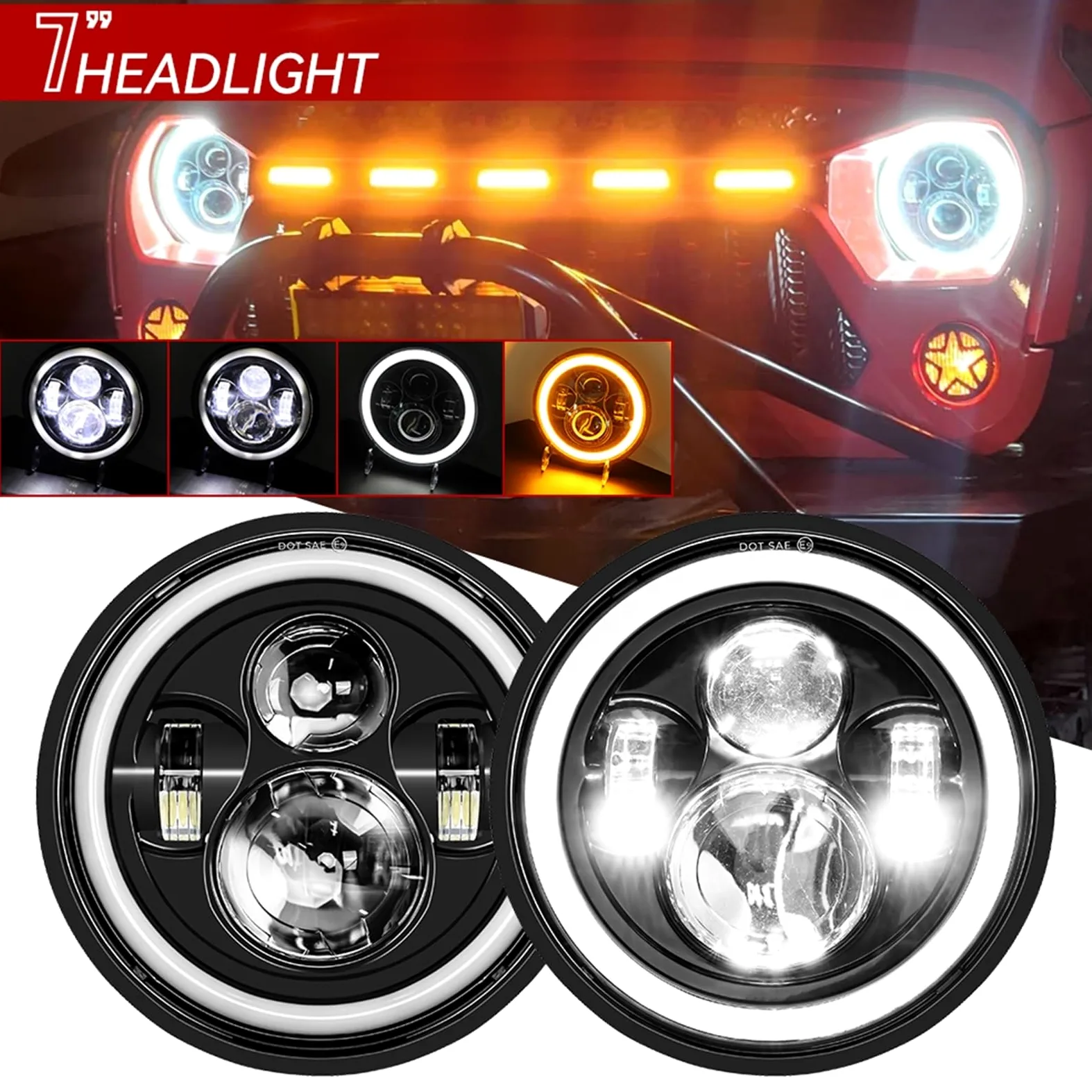Bombilla para coche Compatible con Wrangler JK TJ Compatible con Hummer H1 H2 2 uds. Faros LED redondos de 7 pulgadas accesorios para coche Bombilla Coche