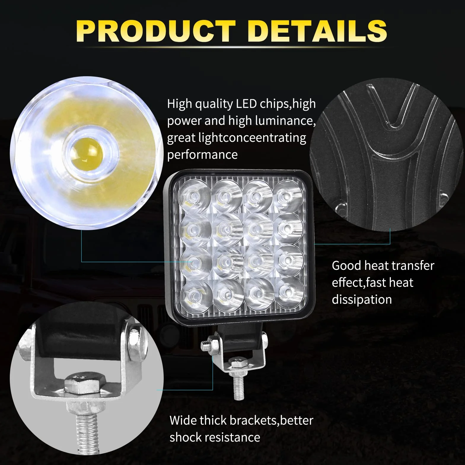 AUXTINGS 3.5 cala 9 cm 48W mini Faro de trabajo LED Spot 6000K IP67 Impermeable 12V 24V para off road camión coche ATV 4x4 tractor moto 2 piezas