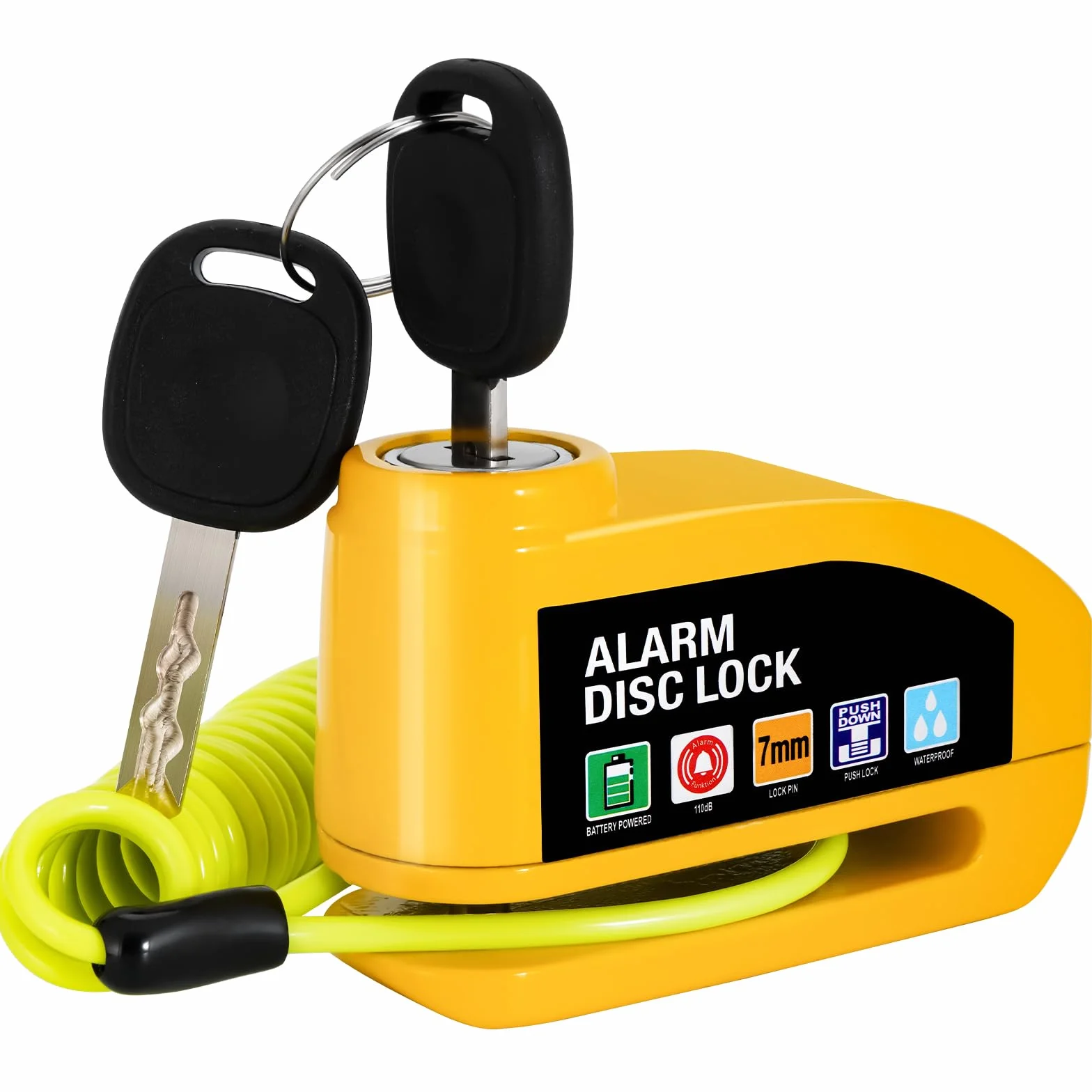 Vemfay Candado Moto Disco con Alarma 110 DB, Candado de Freno de Disco con Cable de Recuperación de 1,2 m, Candado de Alta Seguridad para Moto, Ciclomotor, Bicicleta, Scooter