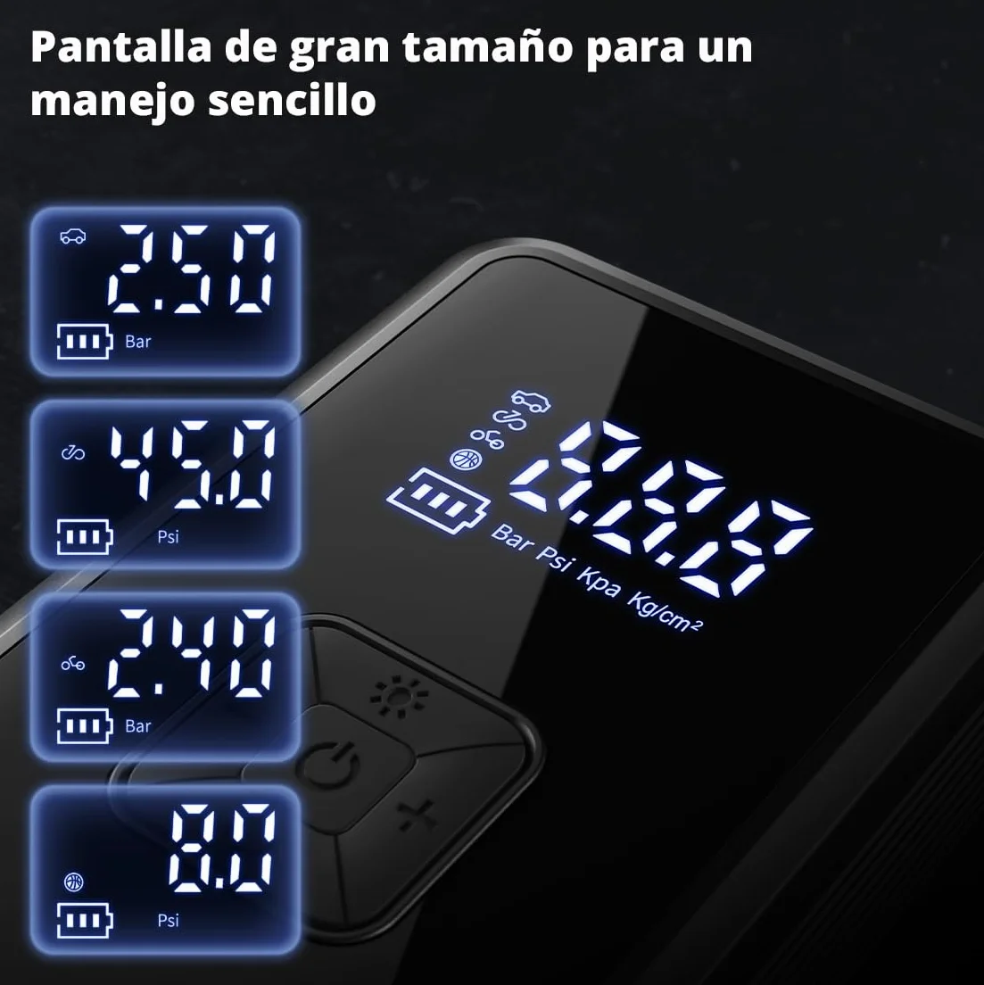 Oasser Compresor Aire Portatil 150PSI Inflador Ruedas Coche Recargable Compresor de Aire Pequeño Luz LED para Coche Moto Bicicleta Pelota