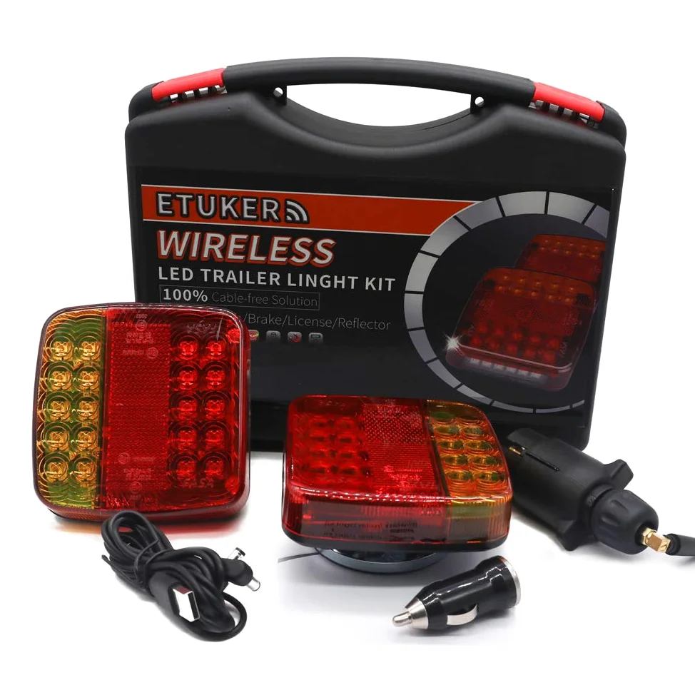 Luces traseras LED magnéticas inalámbricas para remolque con reflector, 12V Luz trasera inalámbrica impermeable para remolque Luz indicadora de freno, con luz de matrícula, con imán