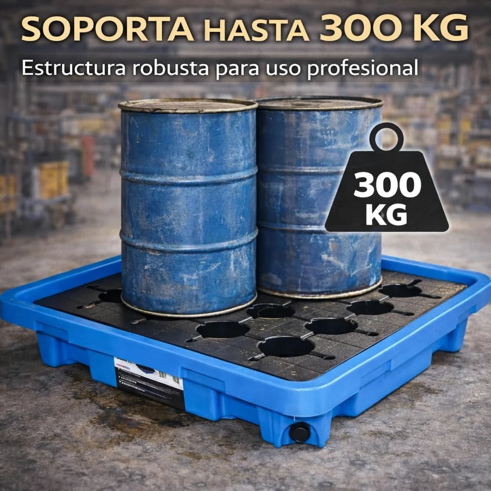 Bandeja Recogegotas 42 litros con Rejilla – Cubeta Antiderrames Polietileno Resistente Químicos UV 300 kg Carga