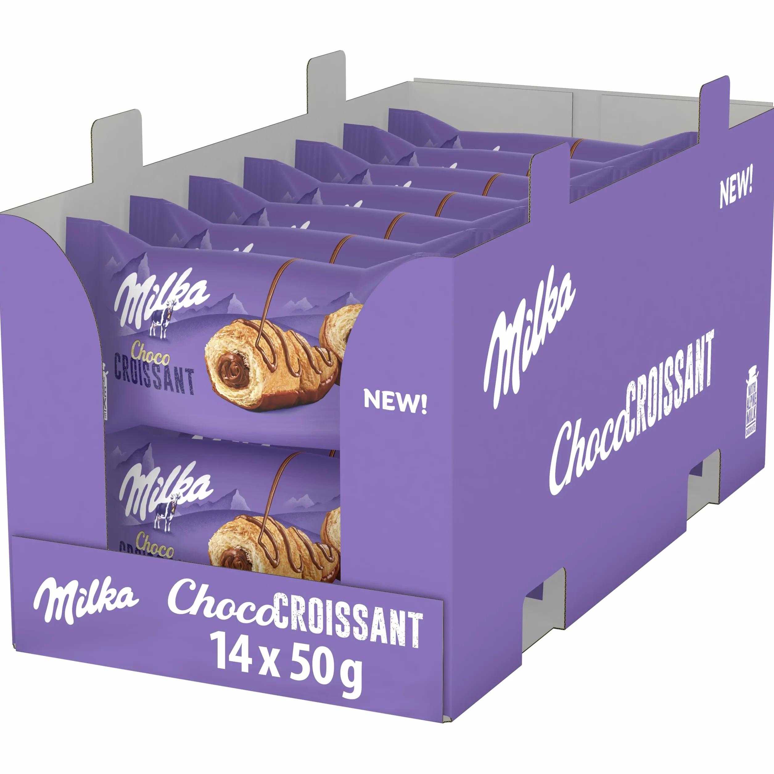 Milka Croissant Chocolate con Relleno de Chocolate con Leche de los Alpes, Pack 14 x 50 g