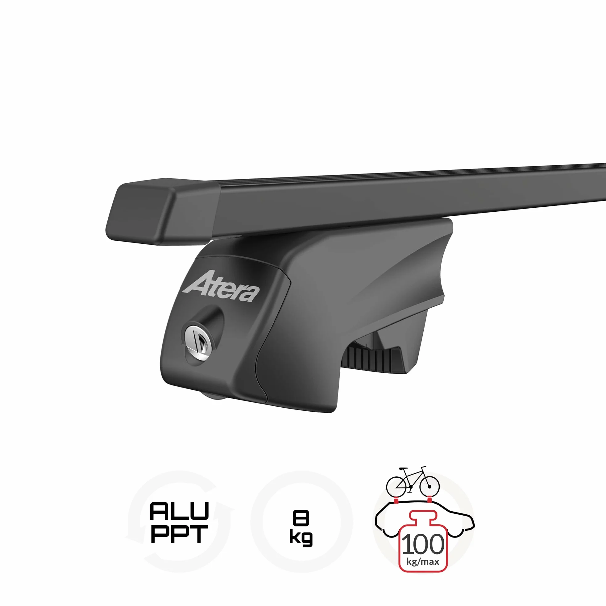 Atera Barras de Techo Coche Signo RTD, Acero Negro, 122 cm, de Pinza | para coches con barras longitudinales integradas, Cód. art. 048422