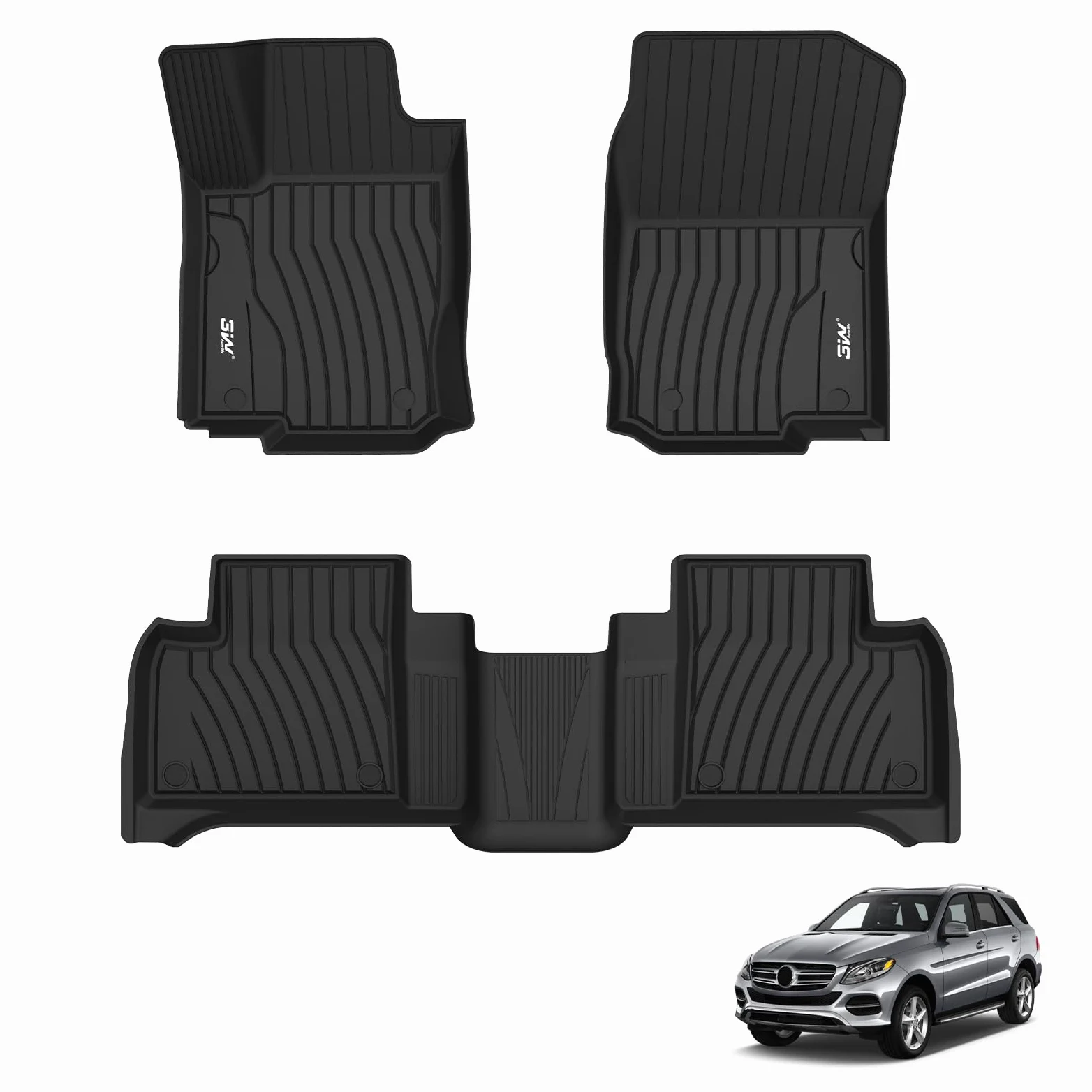 3W Alfombrillas de Coche Compatible con Mercedes Benz GLE W166 2016-2019, TPE Alfombrillas para Todo Tipo de Clima para Benz GLE la 1ª y 2ª Fila Juego Completo, Accesorios, Negro (No para Coupé)