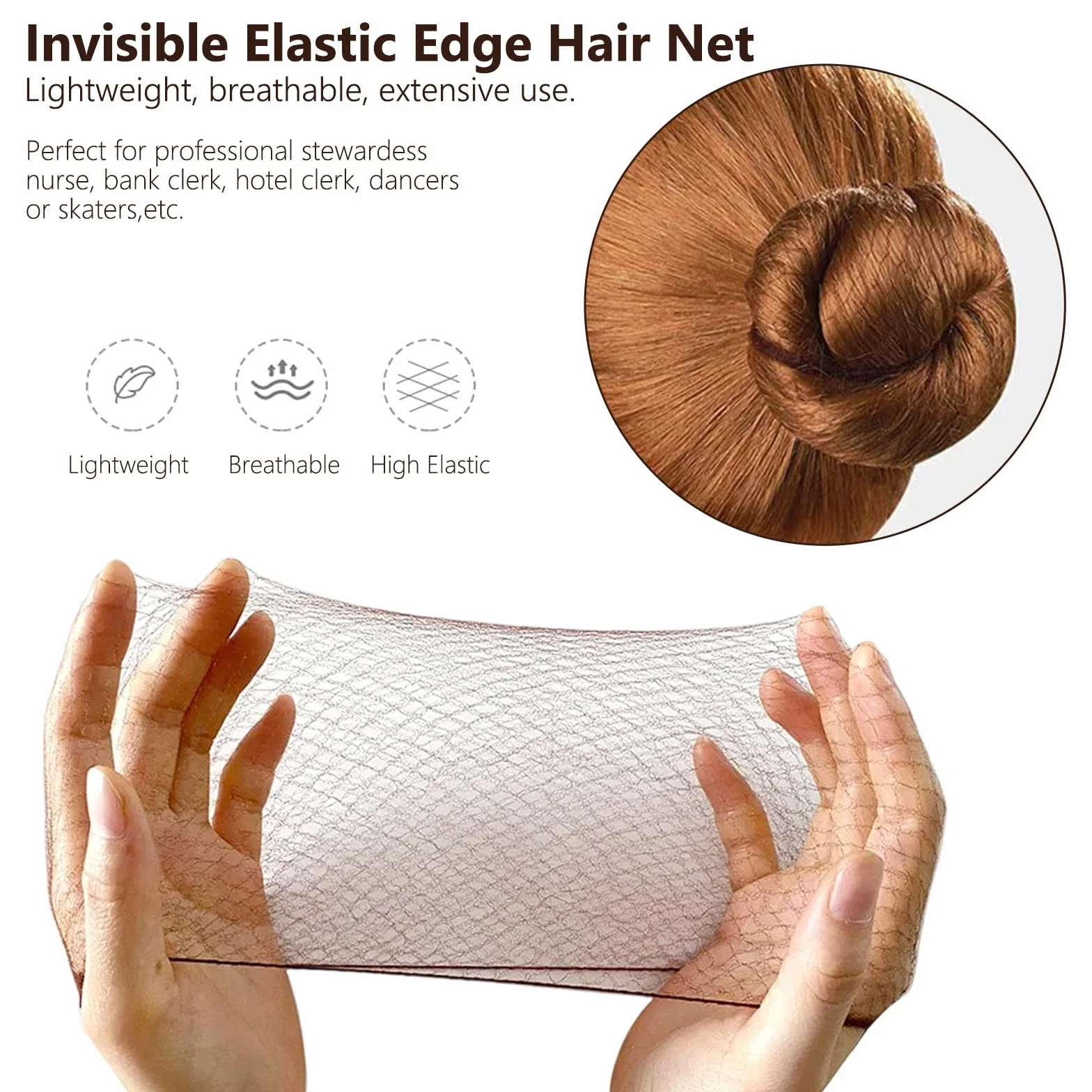 Redecillas de Pelo Invisibles de Nylon, Horquillas de Pelo U, 30 Piezas, para Camarera, Enfermera, Bailarinas, Azafatas (marrón)