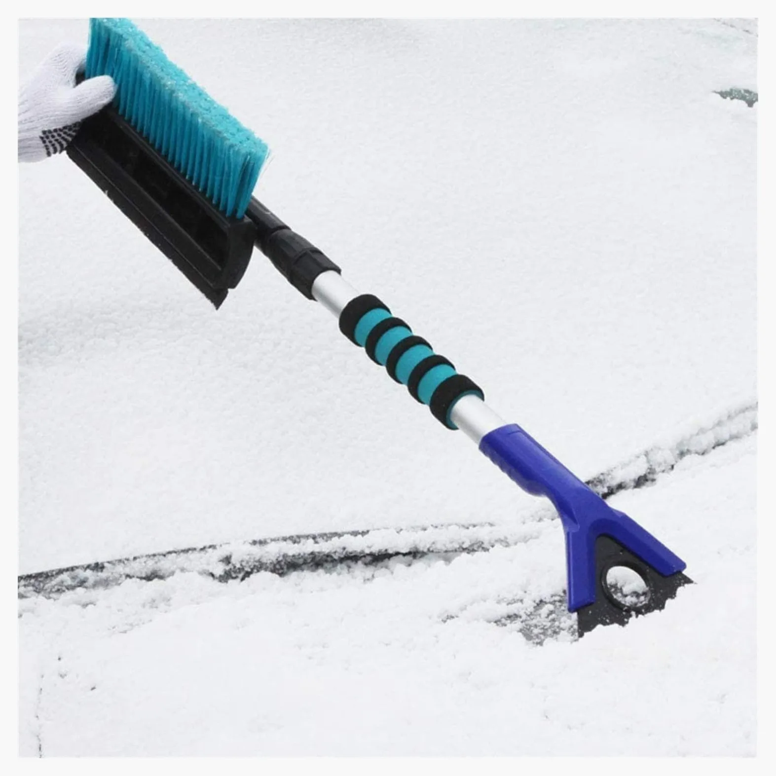 XMING Cepillos de Nieve for automóvil, Cepillo de Nieve portátil for el Vidrio de Parabrisas de automóviles con Agarre de Espuma y Mango Extensible Resistente Duradero