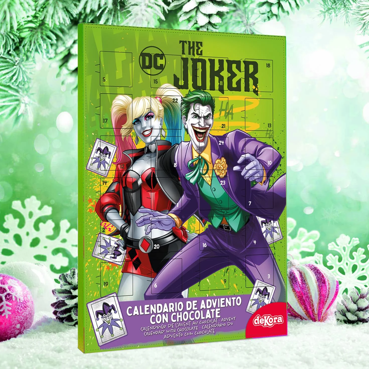 Calendario de Adviento Joker y Harley Quinn 24 Chocolatinas 50g Chocolate con Leche Navidad