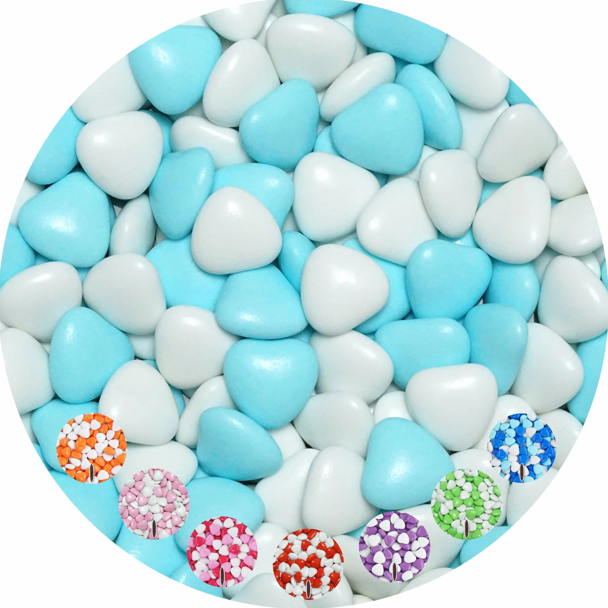 EinsSein 1kg Corazones de Chocolate grageas boda bautizo medio blanco-azul claro brillo