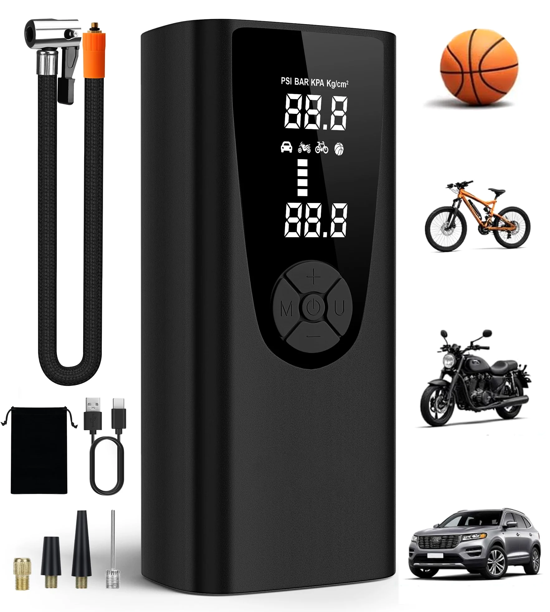 Inflador de neumáticos, compresor de aire portátil, bomba de aire para neumáticos de coche, portátil, 180 PSI, inalámbrico eléctrico, inflado rápido 3 veces, inflador de neumáticos con calibre, LED