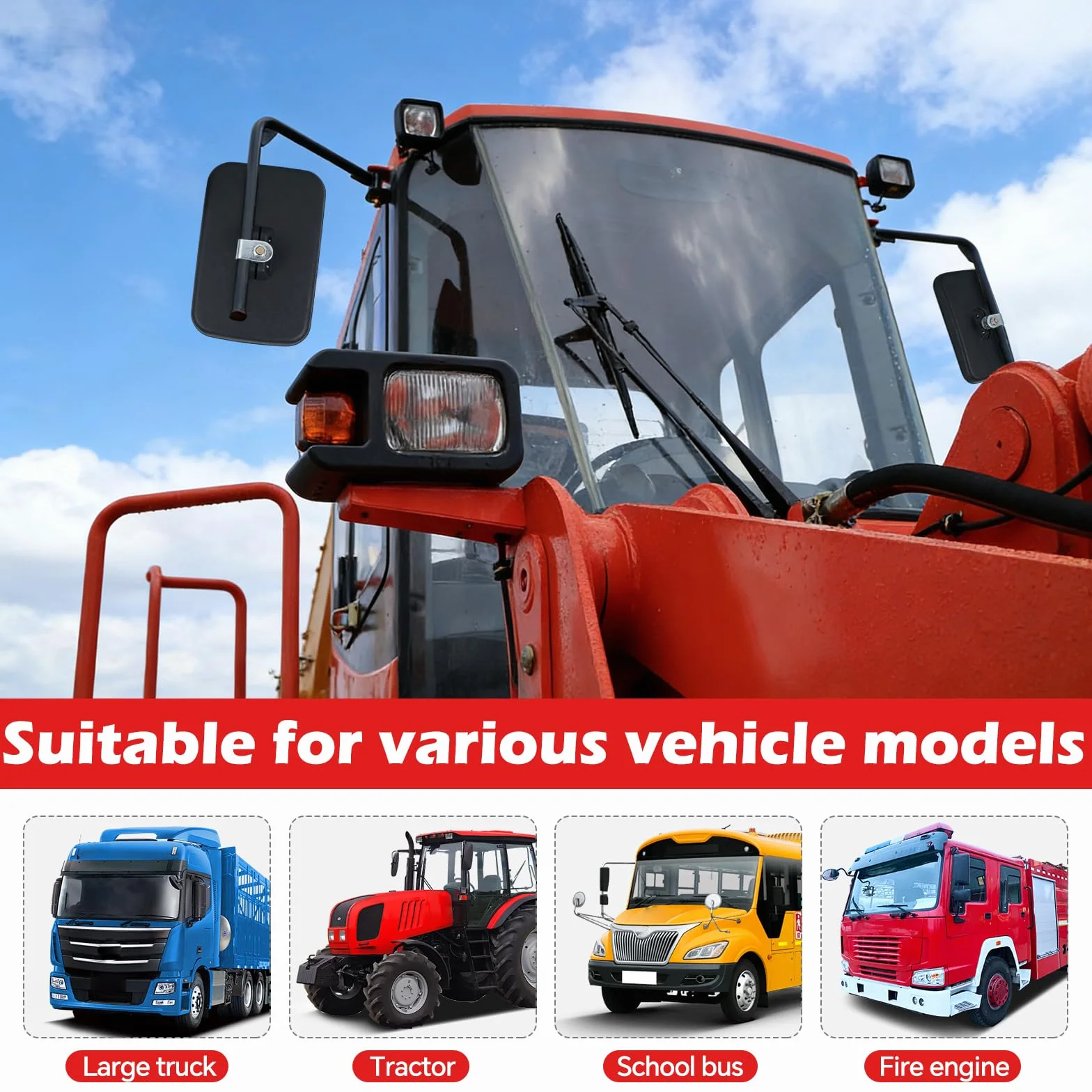 Espejos universales para tractor 25,5x16,3 cm PVC retrovisores camión autobús con carcasa soporte