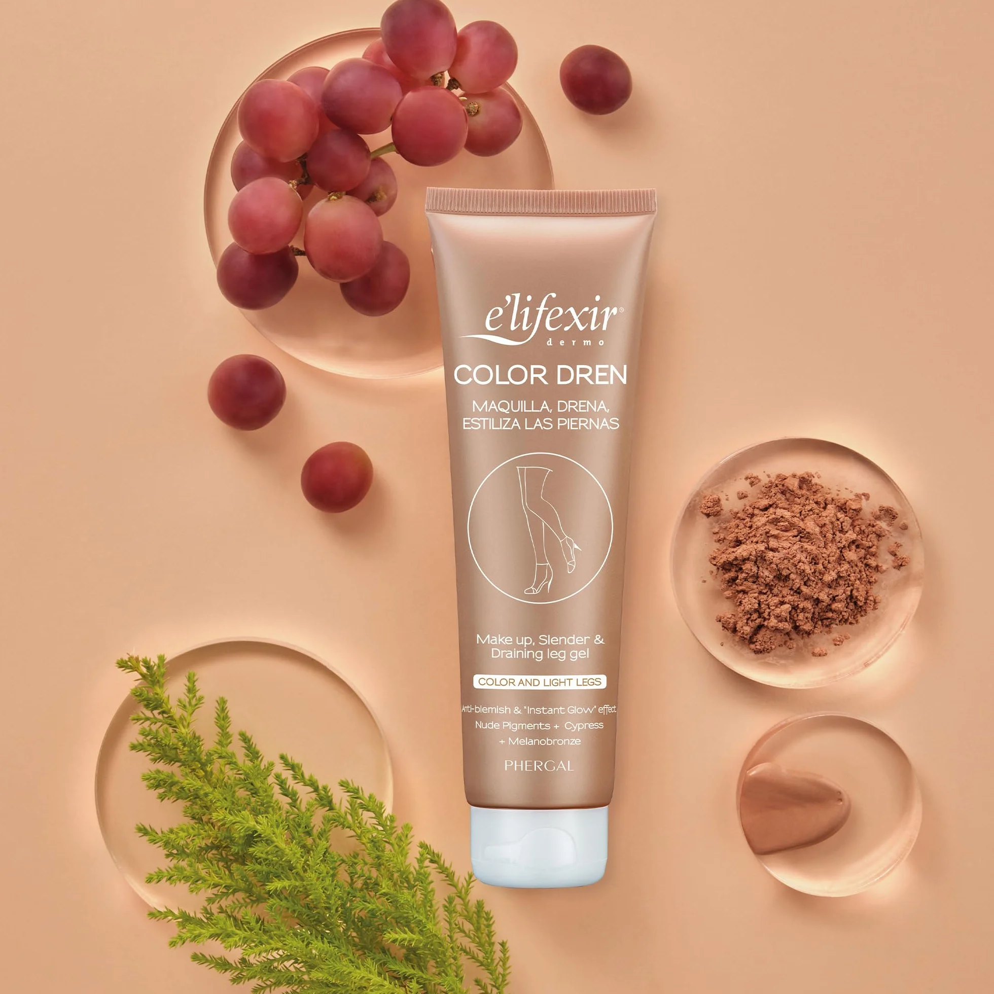 Elifexir Color Dren Maquillaje para Piernas Crema Bronceado Efecto Medias Invisibles 150ml
