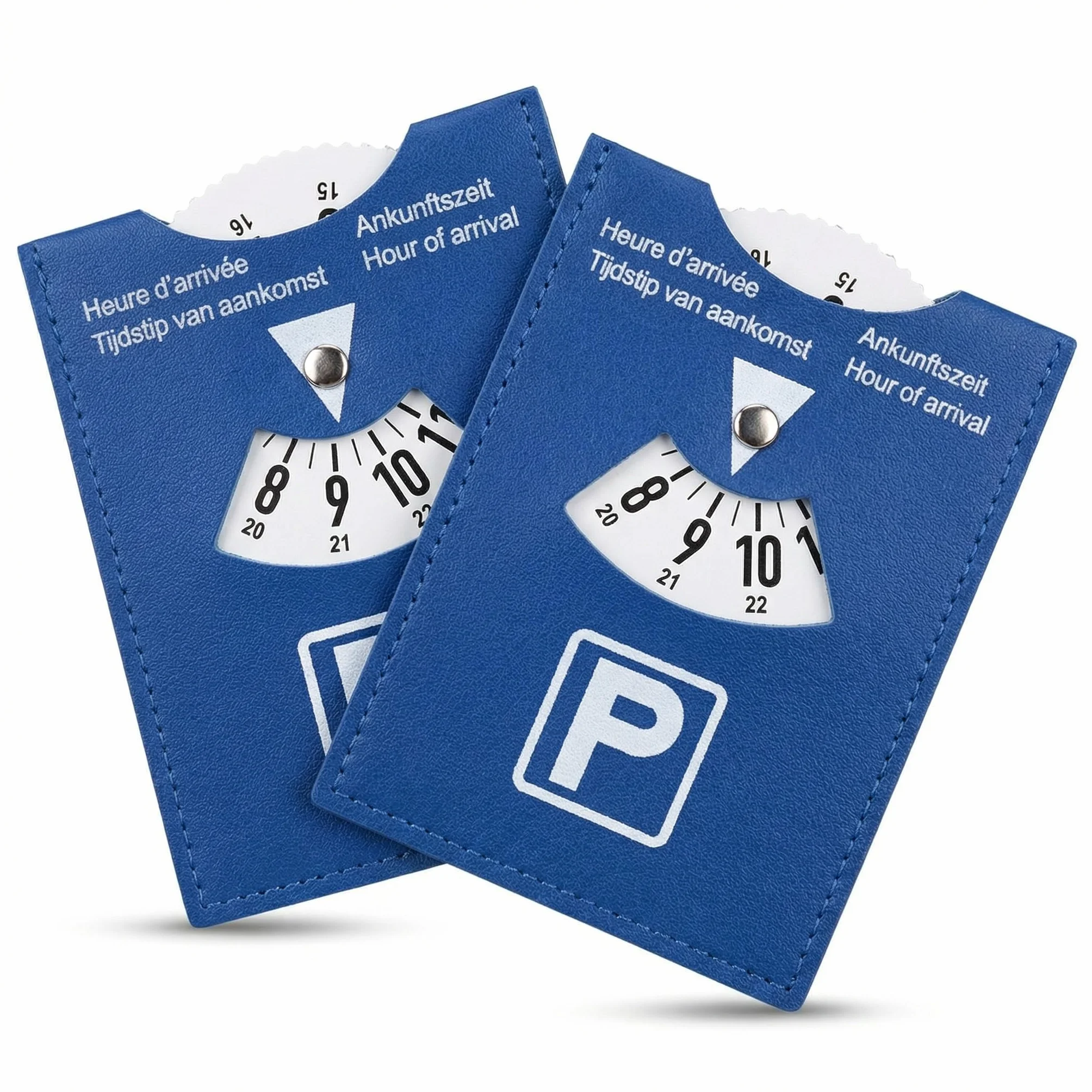 2pcs Disco de Estacionamiento en PU Suave Azul, Modelo Maxi 11x15cm para Zona Azul Europea, Indicador Manual de Hora de Llegada, Superficie Suave al Tacto, Accesorios Coche