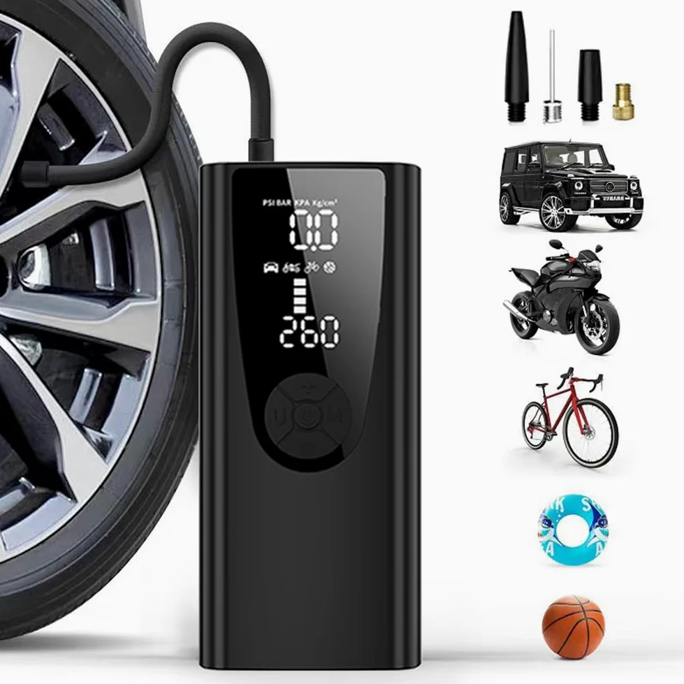 Inflador de neumáticos portátil, compresor de aire de neumáticos de coche con medidor de presión digital de neumáticos, compresor de aire (120 PSI), bomba de bicicleta eléctrica y bomba