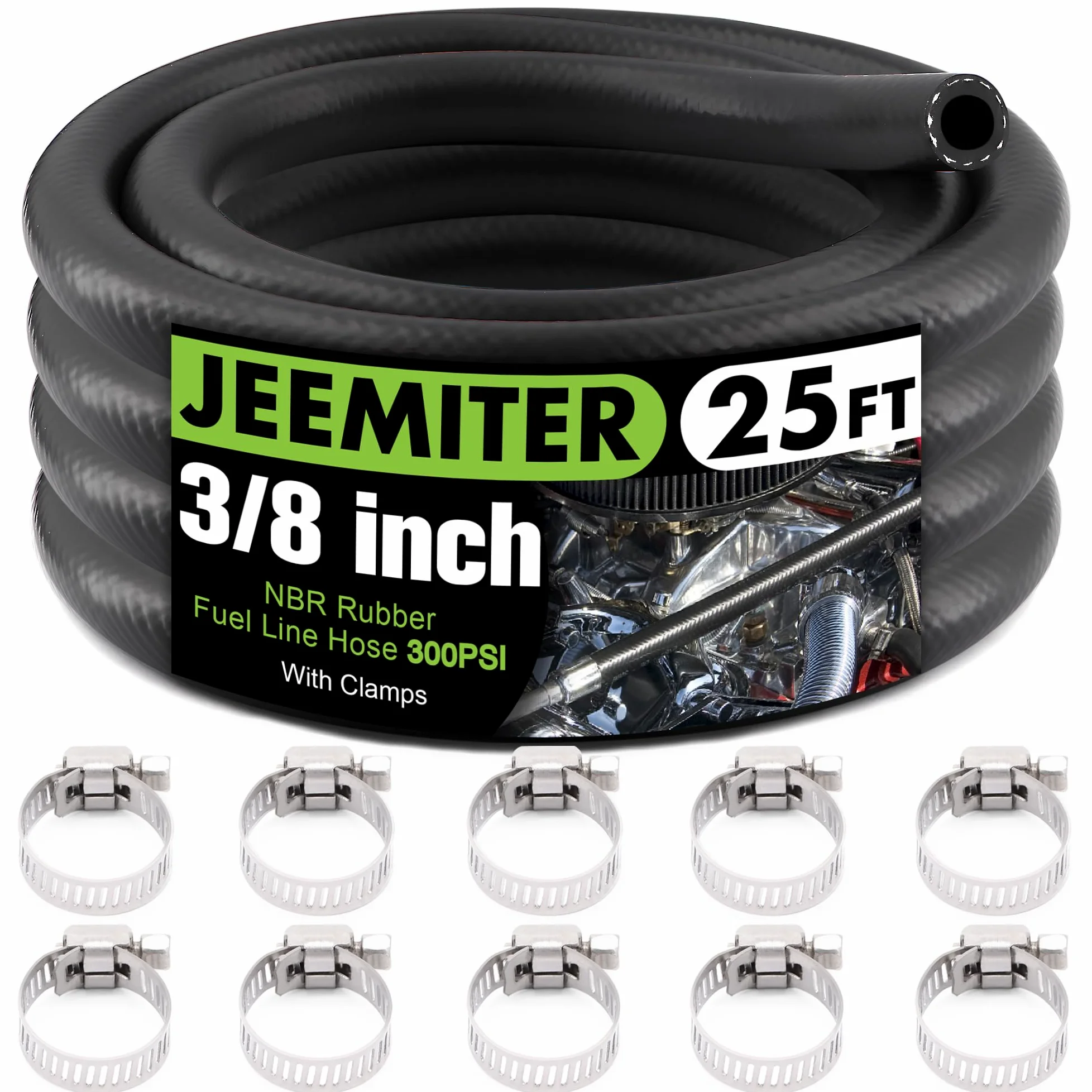 Jeemiter Manguera de línea de combustible de 3/8 pulgadas, manguera de aceite con bloqueo a presión, goma NBR de 25 pies, 300 PSI para motores pequeños, gas, aceite, manguera de refrigerantes