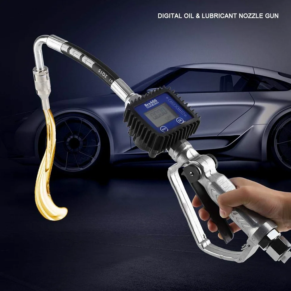 Boquilla de Medidor de Válvula de Control de Aceite Digital, Pantallas LCD 1-35l/min 1500Psi 100Bar Boquilla Lubricante Aceite Combustible Servicio Pesado Boquilla Llenado Pistola con Medidor de Flujo